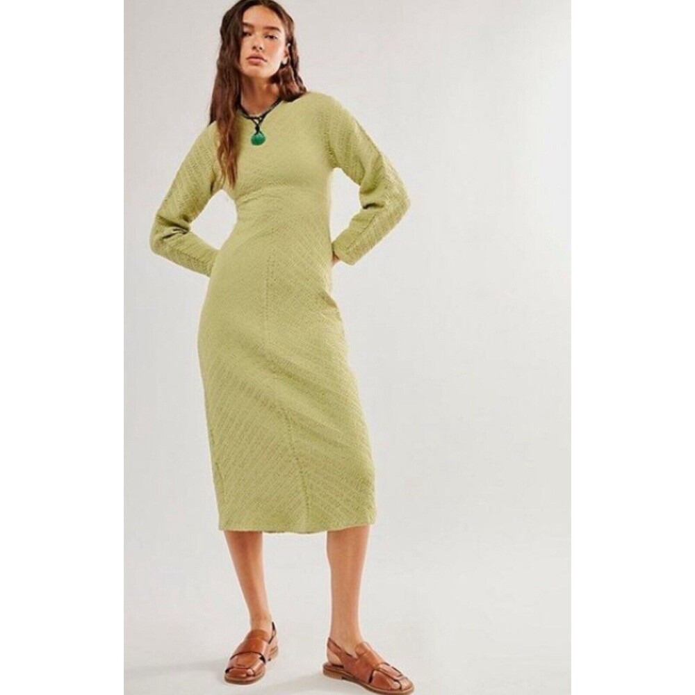 Free People Midi Sweater Dress Gabby Seamless Green Stretchy Preppy Sz XS/S New
